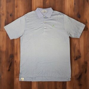 Peter Millar Golf Polo Men's Large Blue Striped‎ Soft Cotton Shirt Performance